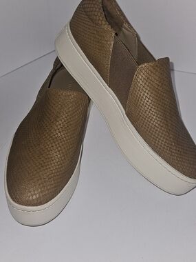 Vince Tan Snake-Embossed Slip-On Sneakers with White Platform